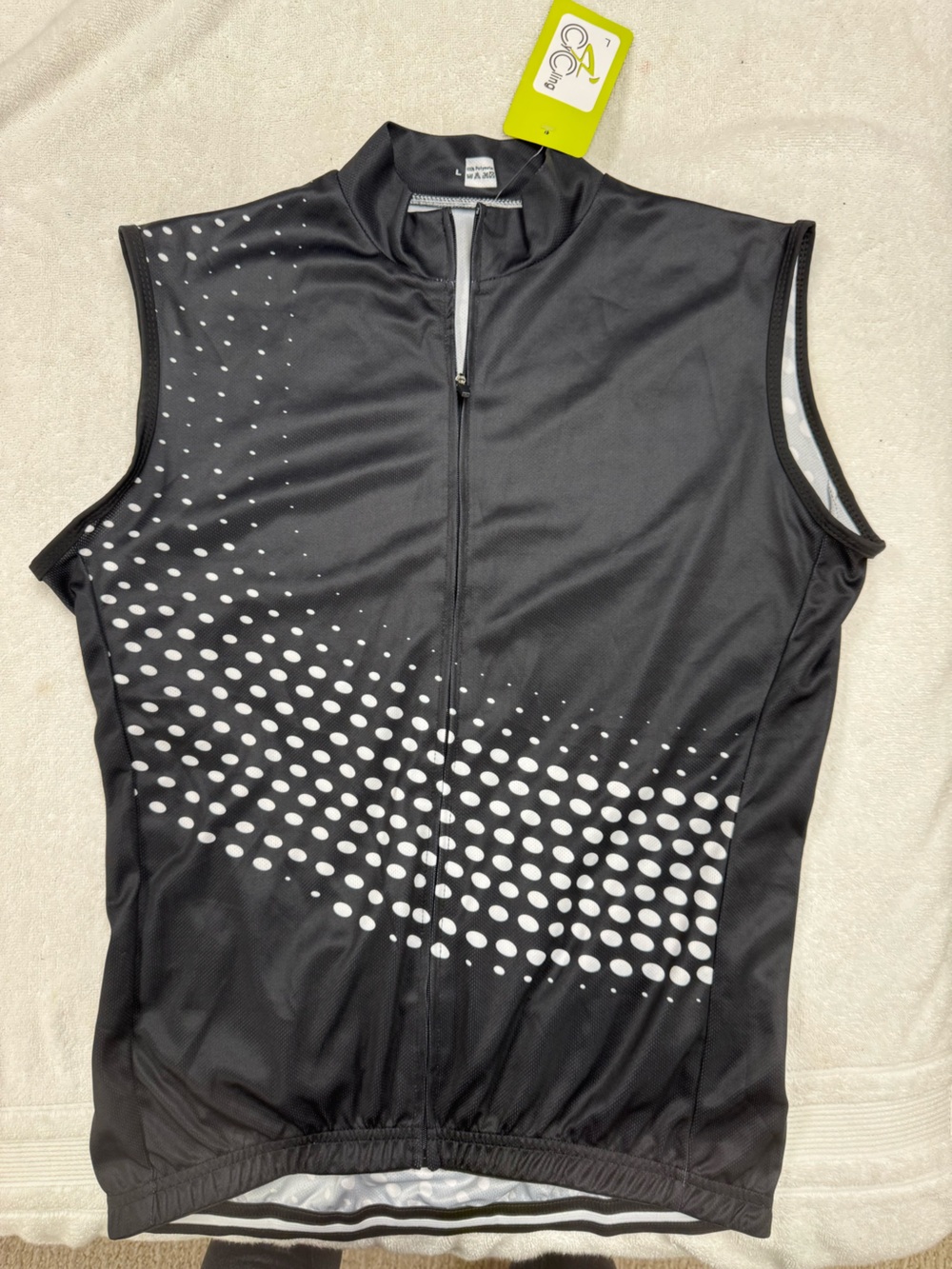 Women's Large Black and White Dot-Pattern Athletic Cycling zipper Vest